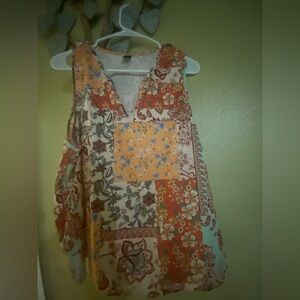 Boho Floral Patchwork Sleeveless Top 1xl